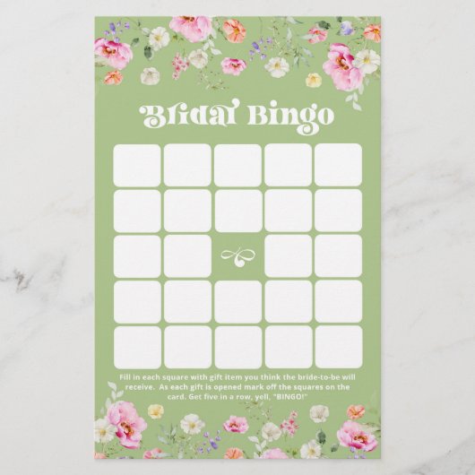 Sage groene wilde bloem Vrijgezellenfeest Bingo sp (Voorkant)