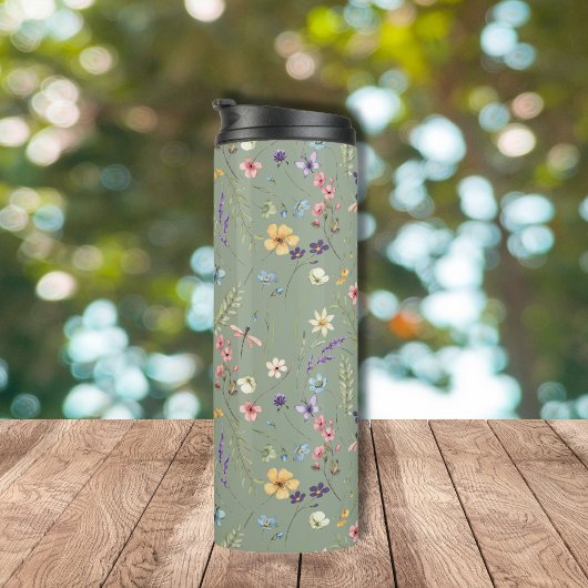 Sage Groene Wilde Bloemen Persoonlijk  Thermosbeker