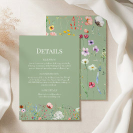 Sage Groene Wilde Bloemen Trouwdetails Kaart