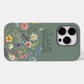 Sage Groene Wildflower Aangepaste Naam Monogram Case-Mate iPhone Case (Achterkant (horizontaal))