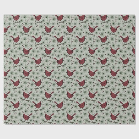 Sage Groene Winter Rode Kardinaal Patroon Cadeaupapier (Vlak)