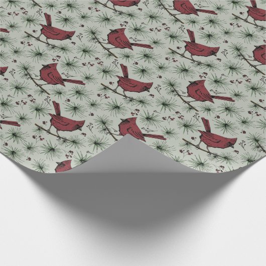 Sage Groene Winter Rode Kardinaal Patroon Cadeaupapier (Hoek)