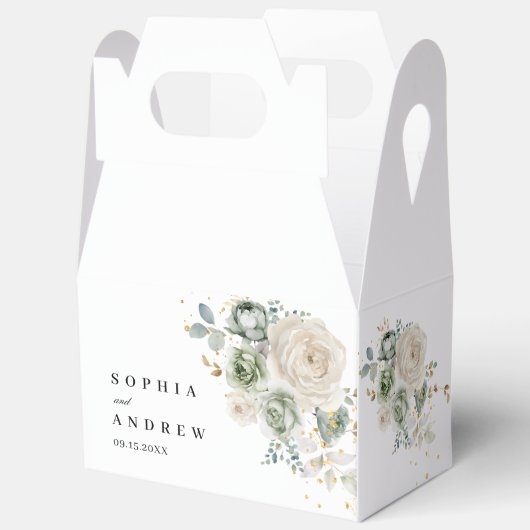 Sage Groene & Witte Bloemen Bruiloft Bedankdoosjes (Open)