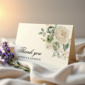 Sage Groene & Witte Bloemen Bruiloft Dank u Kaart