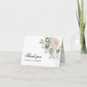 Sage Groene & Witte Bloemen Bruiloft Dank u Kaart (Voorkant)