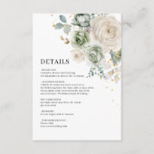 Sage Groene & Witte Bloemen Bruiloft Details Informatiekaartje (Voorkant)