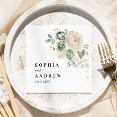 Sage Groene & Witte Bloemen Bruiloft Servetten