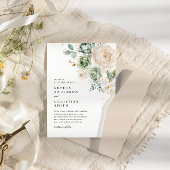 Sage Groene & Witte Bloemen Bruiloft Uitnodiging