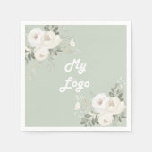 Sage groene witte bloemen business logo servet (Voorkant)