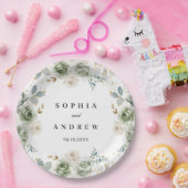 Sage Groene & Witte Bloemen Trouwpapier Borden Papieren Bordje (Feest)