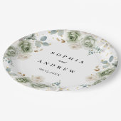 Sage Groene & Witte Bloemen Trouwpapier Borden Papieren Bordje (Gekanteld)