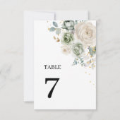 Sage Groene & Witte Bloemen Trouwtafel Nummers 7 Kaart (Achterkant)