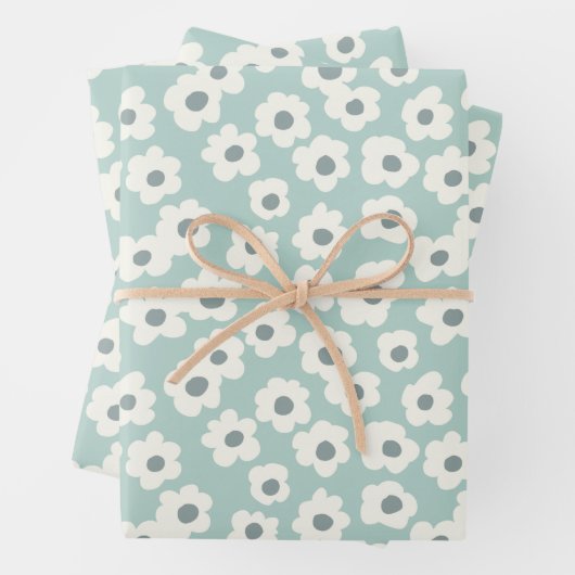 Sage groene witte grijze bloemige boho trendy inpakpapier vel (In situ)