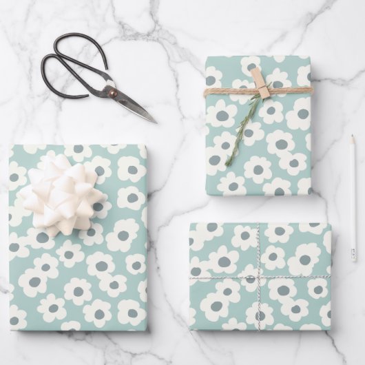 Sage groene witte grijze bloemige boho trendy  inpakpapier vel (Voorkant)