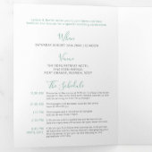 Sage-groene witte kleine hartbruiloft, all-in-one drieluik uitnodiging (Binnenzijde eerst)