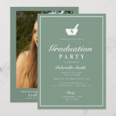 Sage Groene Witte lijst Apotheek Afstudeerfeest Kaart (Voorkant / Achterkant)