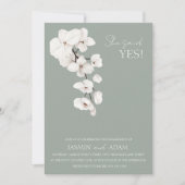 Sage Groene Witte Orchideeën Ze zei Ja Verloving Kaart (Voorkant)