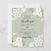 Sage groene witte rozen groen bruiloft uitnodiging (Voorkant)