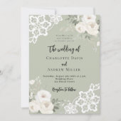 Sage groene witte rozen groen groen bruiloft kaart (Voorkant)