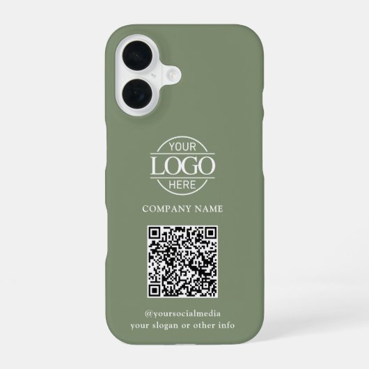 Sage Groene Zakelijk Logo & QR Code Promotie iPhone 16 Hoesje (Achterkant)