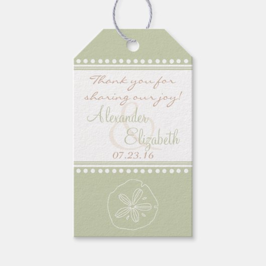 Sage Groene Zand Dollar Seaside Bruiloft Gast Favo Cadeaulabel (Voorkant)