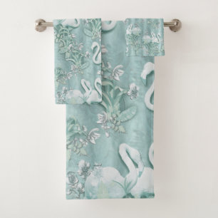 Sage-groene zijderupsen en bloemen bad handdoek