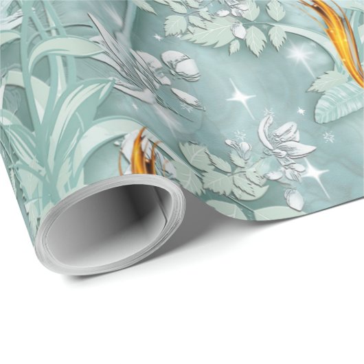 Sage-groene zijderupsen en bloemen cadeaupapier (Rol Hoek)