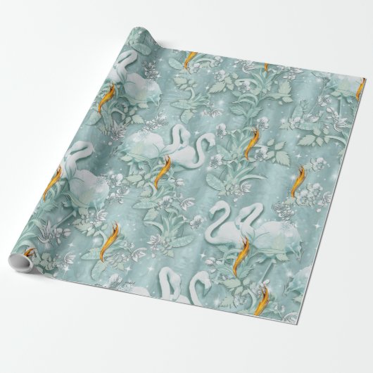 Sage-groene zijderupsen en bloemen cadeaupapier (Uitgerold)