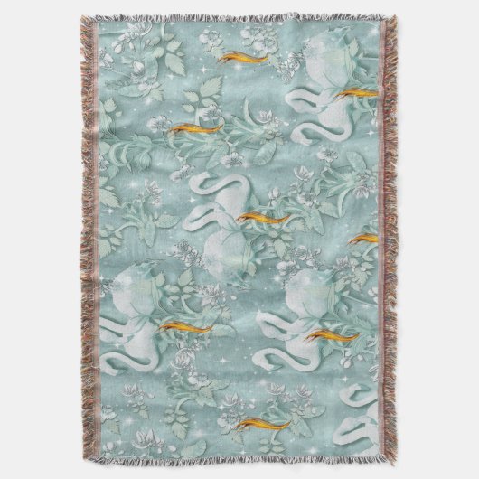 Sage-groene zijderupsen en bloemen deken (Voorkant Verticaal)