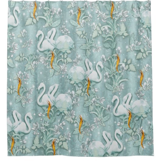 Sage-groene zijderupsen en bloemen douchegordijn (Voorkant)