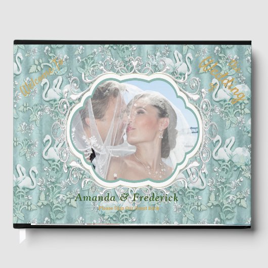 Sage-groene zijderupsen en bloemen gastenboek (Voorkant)