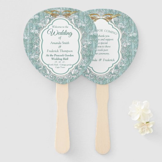 Sage-groene zijderupsen en bloemen handwaaier (Voorkant en achterkant)