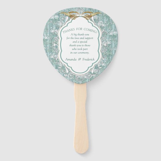 Sage-groene zijderupsen en bloemen handwaaier (Achterkant)