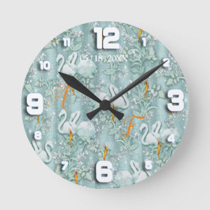 Sage-groene zijderupsen en bloemen ronde klok