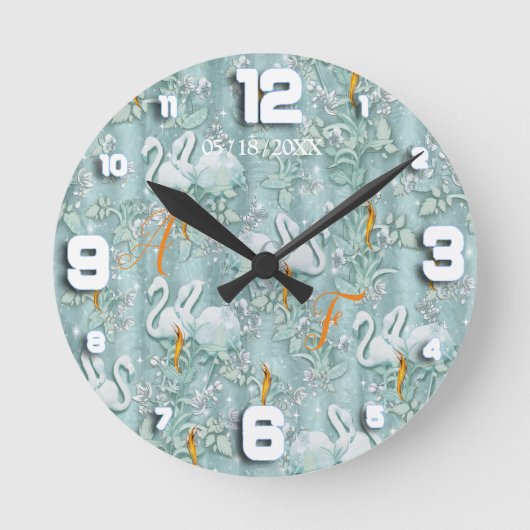 Sage-groene zijderupsen en bloemen ronde klok (Voorkant)