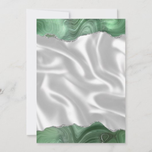 Sage Groene Zilveren Agaat Witte Zijde Huwelijk Kaart (Achterkant)