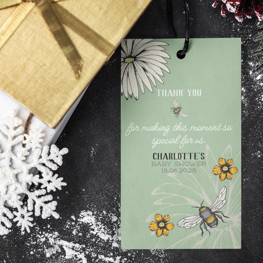 Sage Groene zoemende Bijen Dank u Baby shower Cadeaulabel