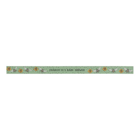 Sage Groene zoemende Bijen Dank u Baby shower Grosgrain Lint (Voorkant)