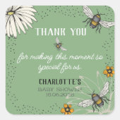 Sage Groene zoemende Bijen Dank u Baby shower Vierkante Sticker (Voorkant)