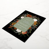 Sage groene zwarte bloemetjes moderne kerstmis folie feestdagenkaart (Gedraaid)