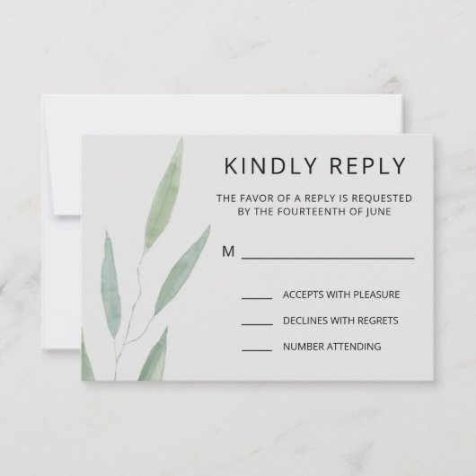 Sage Groenery Huwelijksreactie, Botanisch RSVP Kaartje (Voorkant)