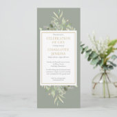 Sage Groenery Viering van het Leven Funeral Servic Kaart (Staand voorkant)