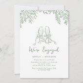 Sage Hand Drawn Cheers Toast Whimsical Engagement Kaart (Voorkant)