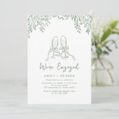 Sage Hand Drawn Cheers Toast Whimsical Engagement Kaart (Staand voorkant)