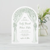 Sage Hand Drawn Floral Arch Whimsical Wedding Kaart (Staand voorkant)