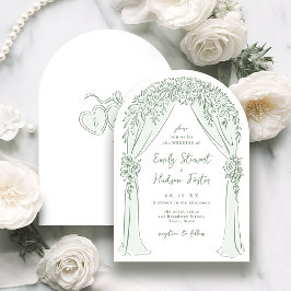 Sage Hand Drawn Floral Arch Whimsical Wedding Kaart
