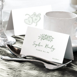 Sage Hand Drawn Floral Foldable Place Card Kaart