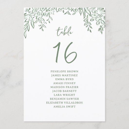 Sage Hand Drawn Floral Whimsical seating charts (Voorkant)