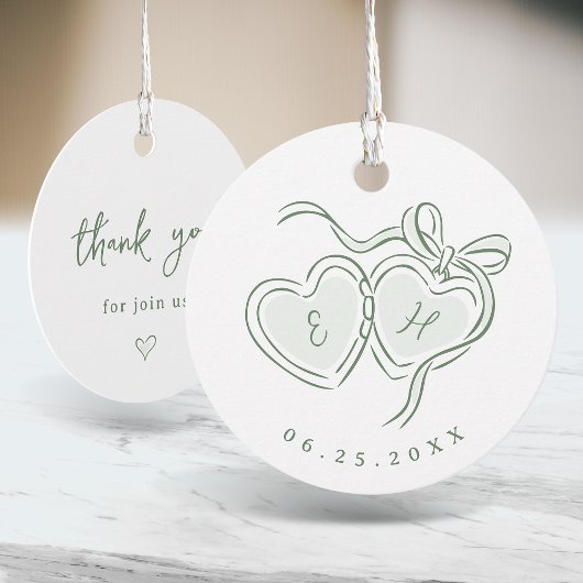 Sage Hand Drawn Hearts Monogram Thank You  Bedankjes Labels