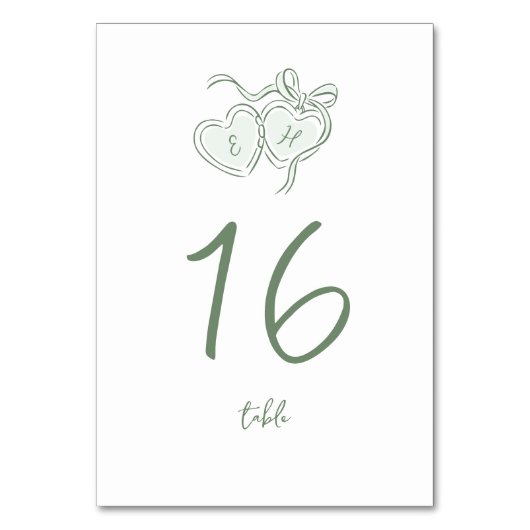 Sage Hand Drawn Hearts Monogram Whimsical Wedding Kaart (Achterkant)